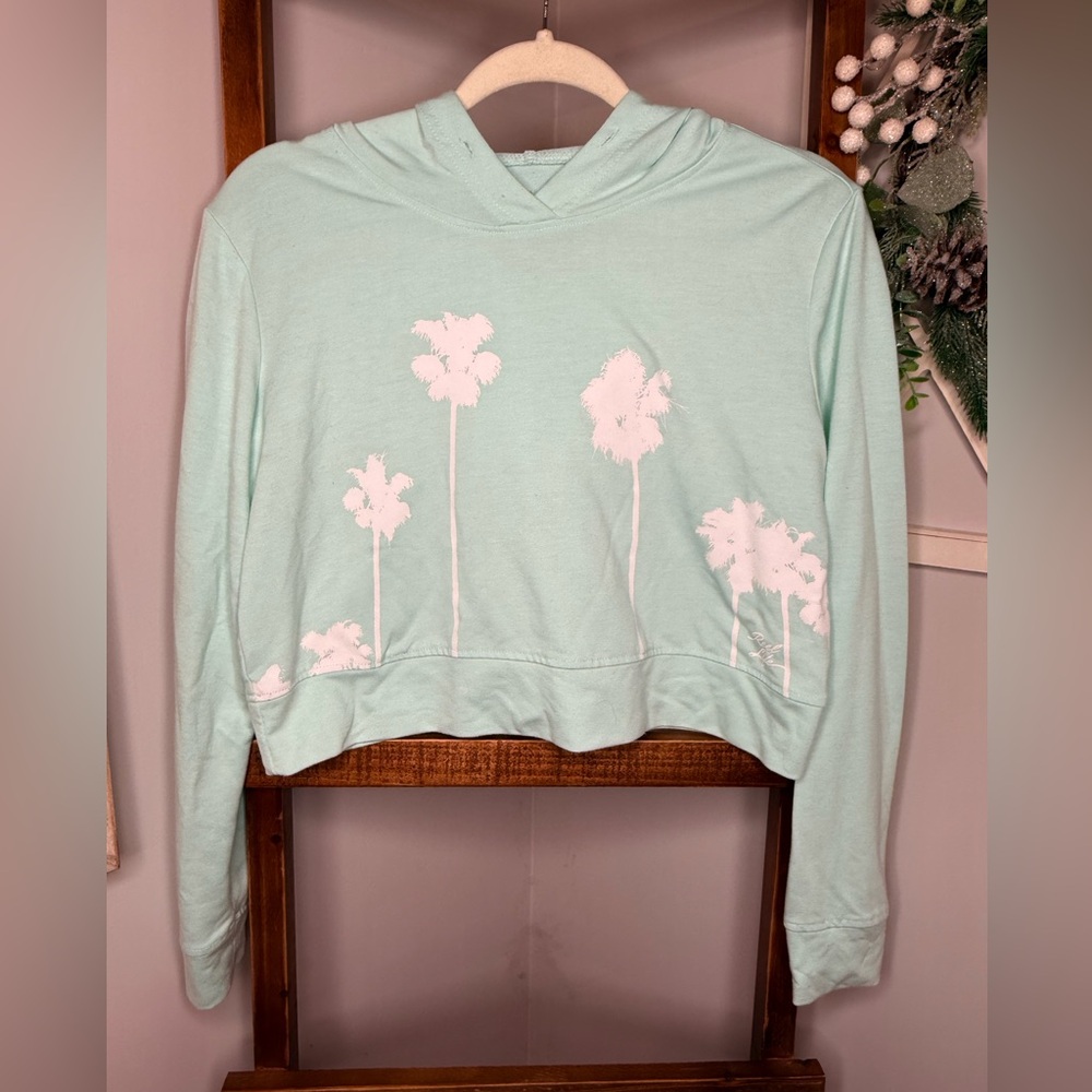 Green Cropped Hoodie with Long Sleeves and Relaxed Fit